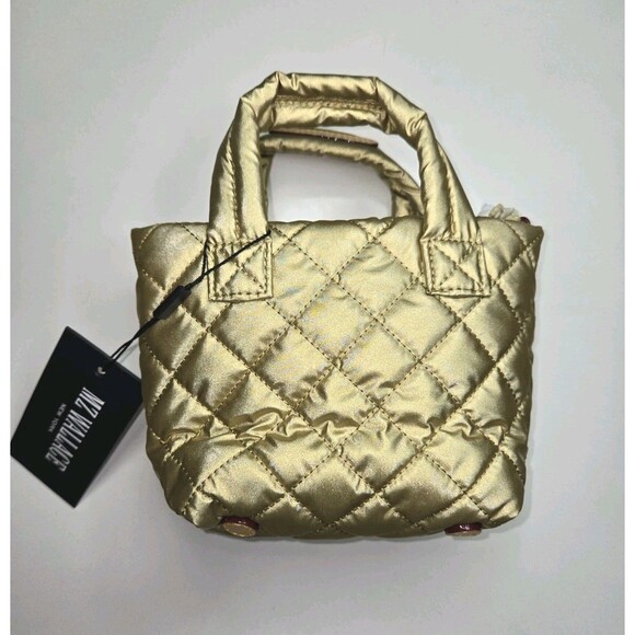NWT MZ Wallace Gold Quilted Small Tote Bag Detachable Strap Zip Closure Designer - Picture 7 of 10